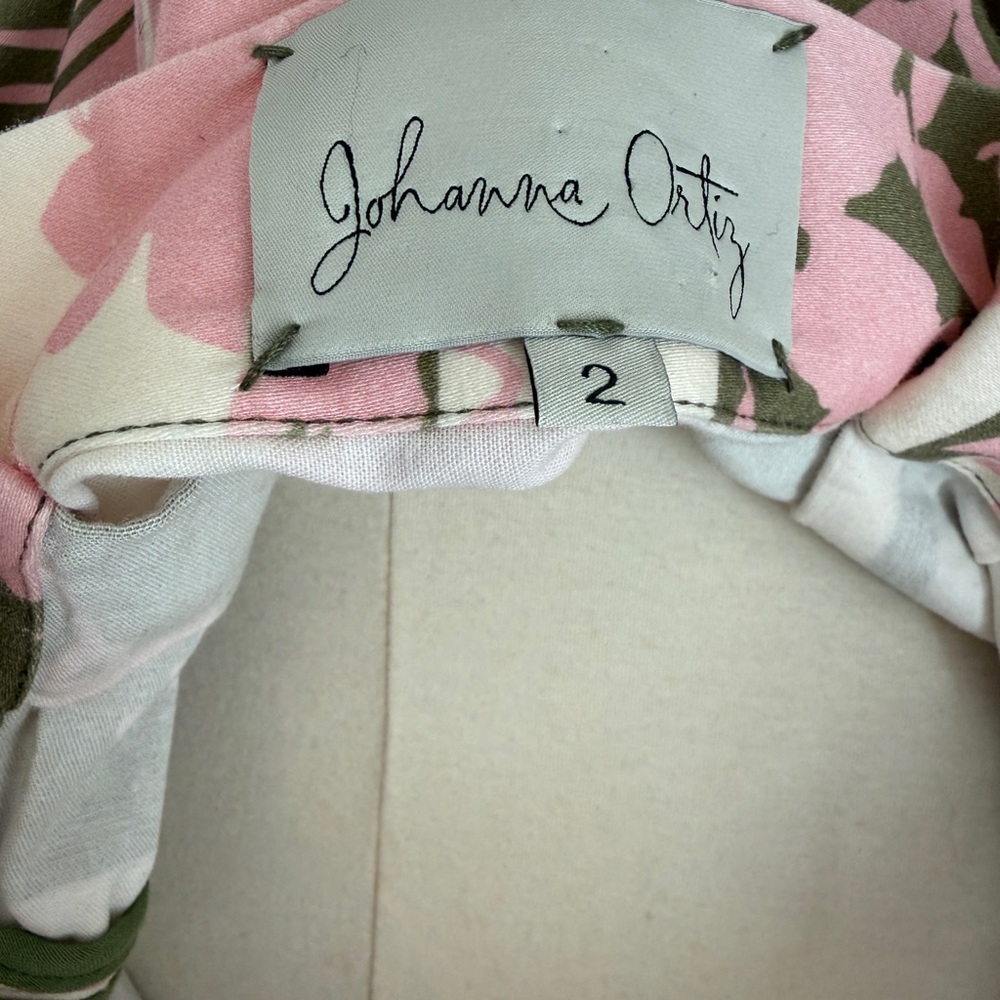 *Sold* Johanna Ortiz 2017 collection Pink & Olive Green Floral Wrap Skirt - Picture 3 of 10